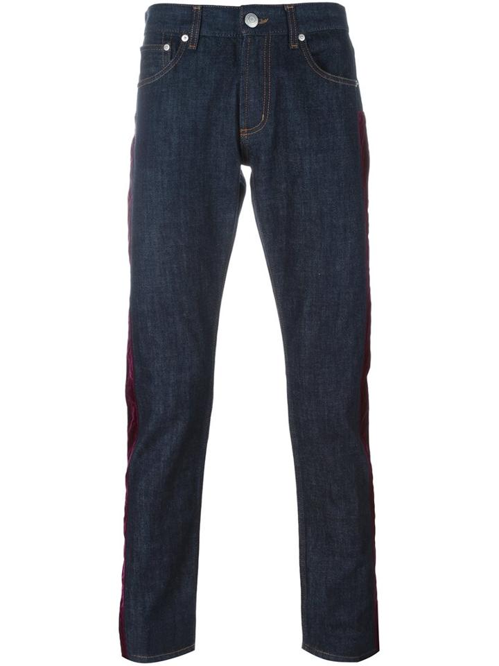 Alexander Mcqueen Stripe Appliqué Jeans, Men's, Size: 50, Blue, Cotton/polyamide