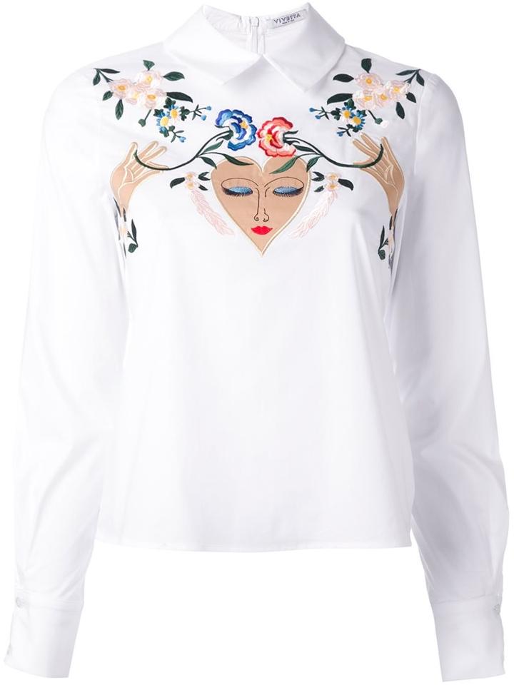 Vivetta Floral Embroidery Shirt, Women's, Size: 40, White, Cotton/spandex/elastane