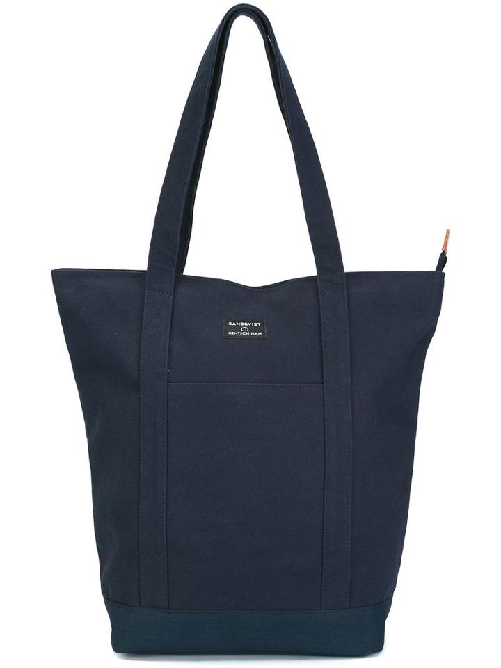 Sandqvist 'natal' Tote, Adult Unisex, Blue, Cotton/polyester/viscose/buffalo Leather