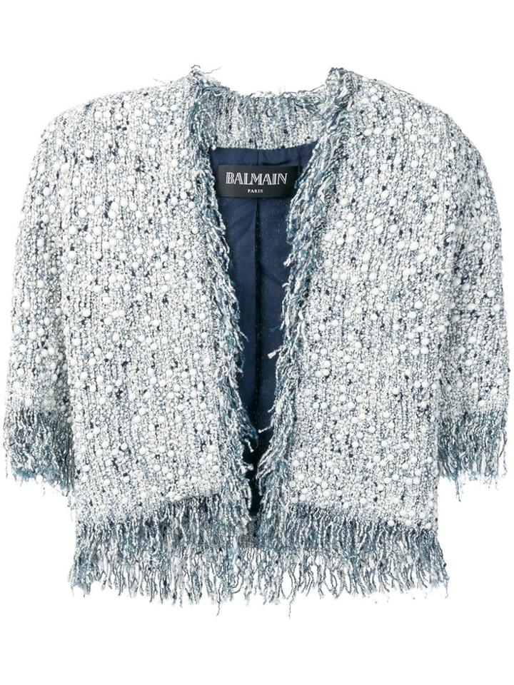 Balmain Distressed Tweed Jacket - Blue