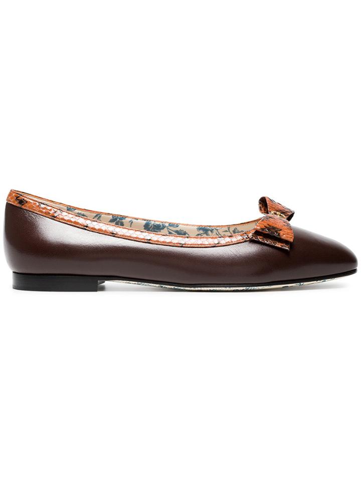 Gucci Brown Snakeskin Bow Leather Ballet Flats