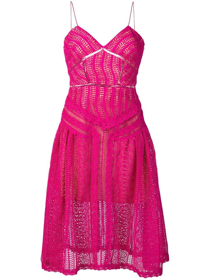 Self-portrait Flared Midi Dres - Pink