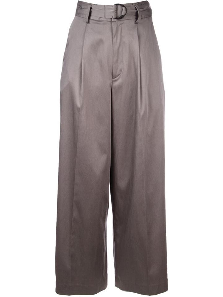 En Route Belted Wide Leg Trousers, Women's, Size: 1, Grey, Polyester/cupro/nylon/polyurethane