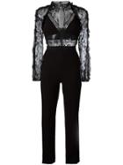 Self-portrait Lace Panel Jumpsuit, Women's, Size: 8, Black, Polyester/viscose/polyamide/spandex/elastane