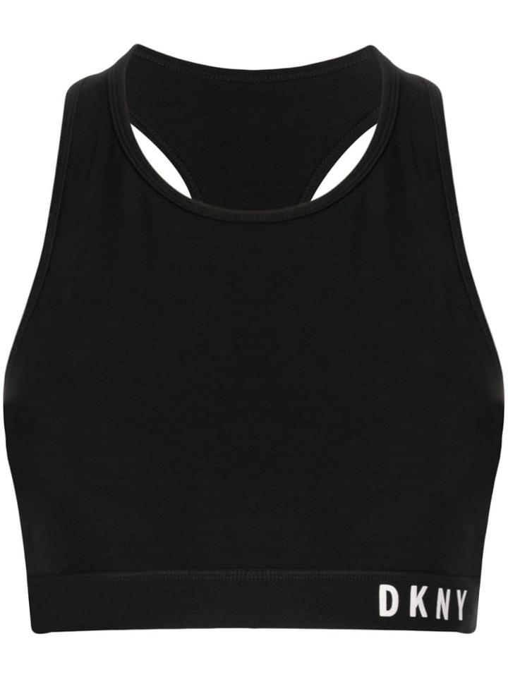 Dkny Contrast Logo Cropped Top - Black
