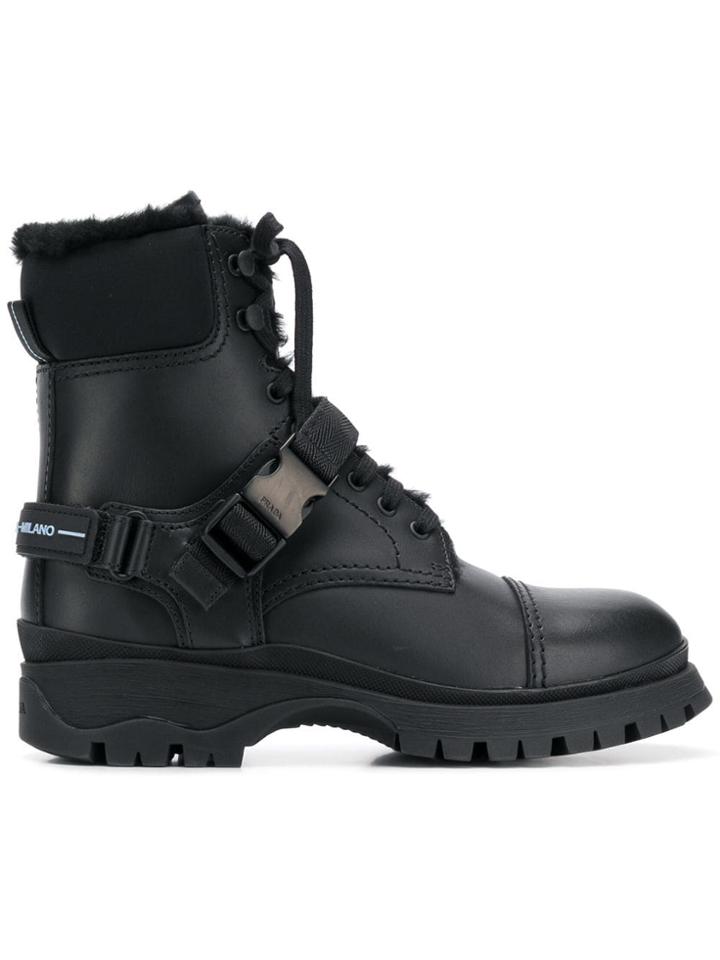 Prada Lined Workboots - Black