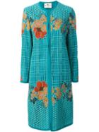 Etro Floral Macrame Coat, Women's, Size: 46, Blue, Cotton/polyester/silk