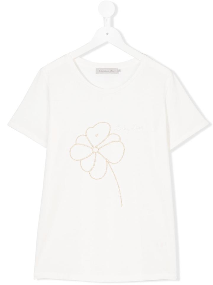 Baby Dior Teen Floral Embroidered T-shirt - White