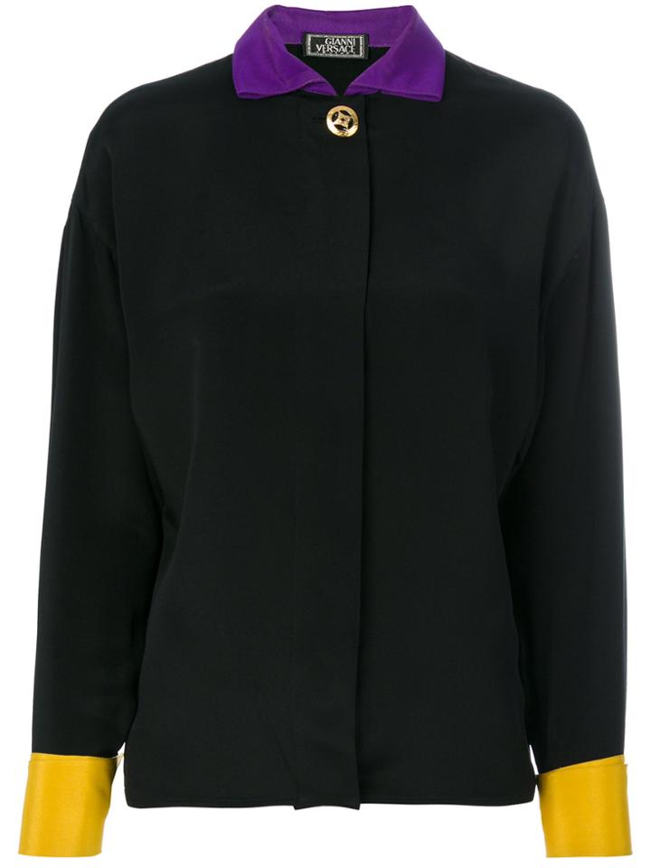 Versace Vintage Contrast Collar Shirt - Black