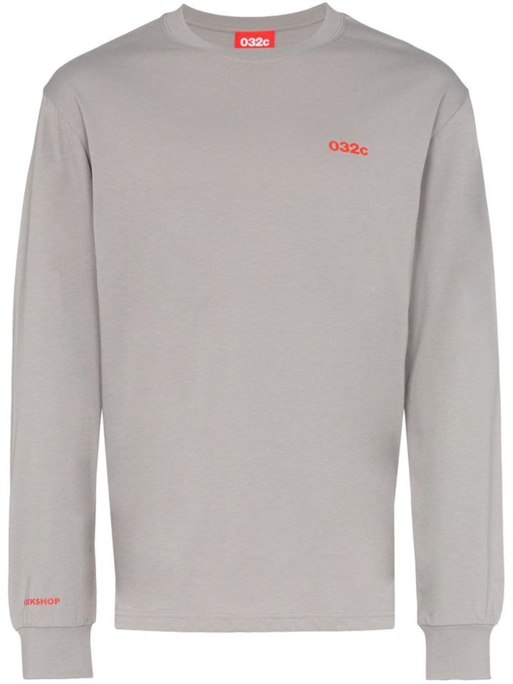 032c Cosmic Workshop Logo Embroidered Cotton T-shirt - Grey