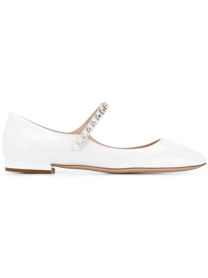 Miu Miu Studded Strap Ballerinas - White