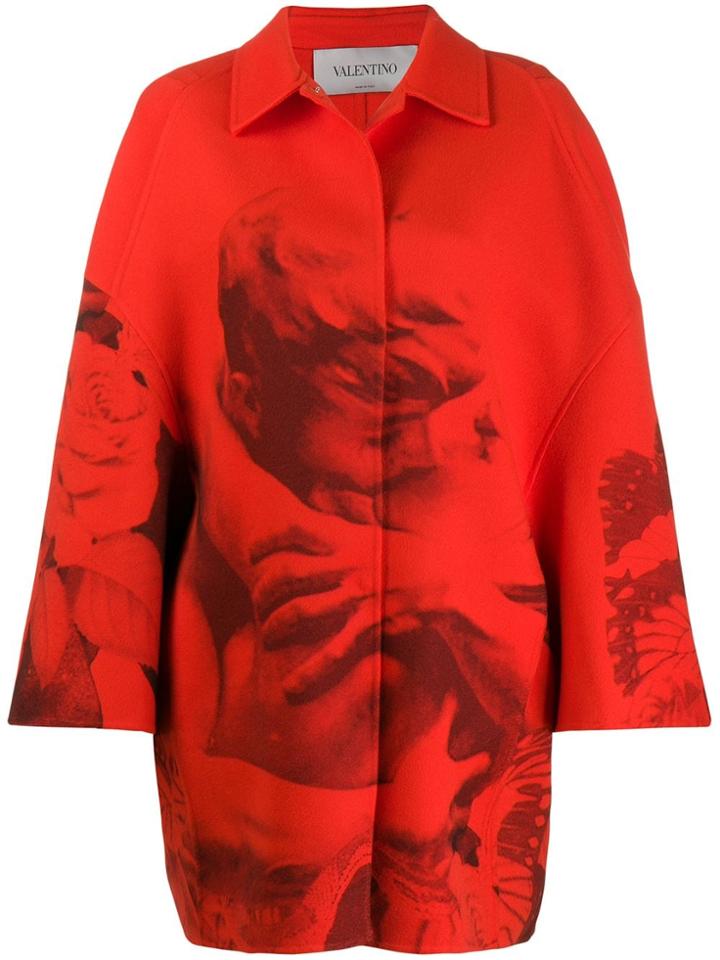 Valentino X Undercover Lovers Print Oversized Coat - Red