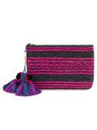 Yosuzi Woven Canvas Pouch With Pompom Tassels - Black