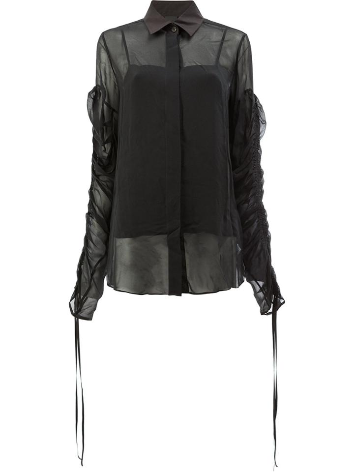 Vera Wang Drawstring Sleeve Blouse - Black