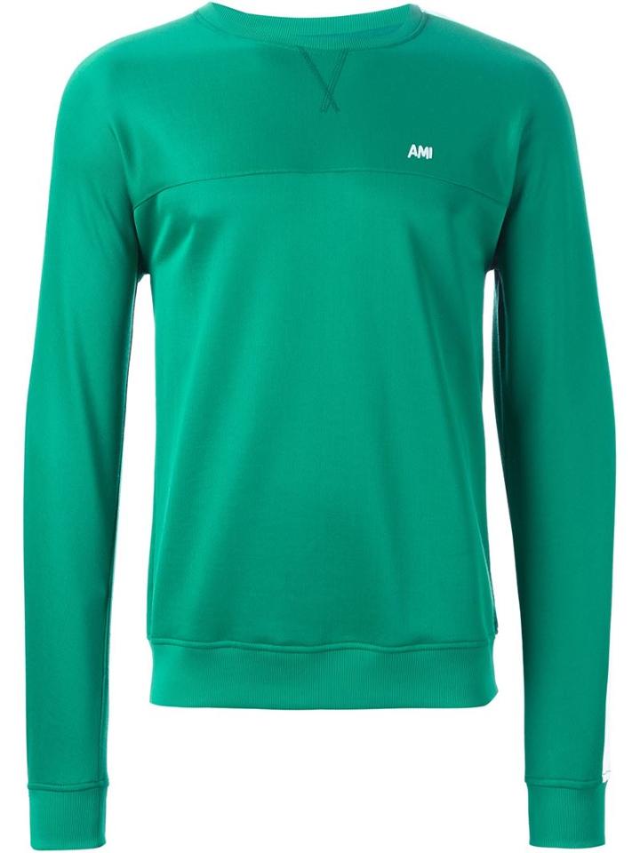 Ami Alexandre Mattiussi Crew Neck Sweatshirt, Men's, Size: M, Green, Polyester/cotton