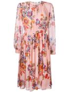 Msgm Floral Print Midi Dress, Women's, Size: 42, Pink/purple, Silk/polyester