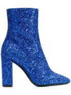 Saint Laurent Loulou Glitter Ankle Boots - Blue