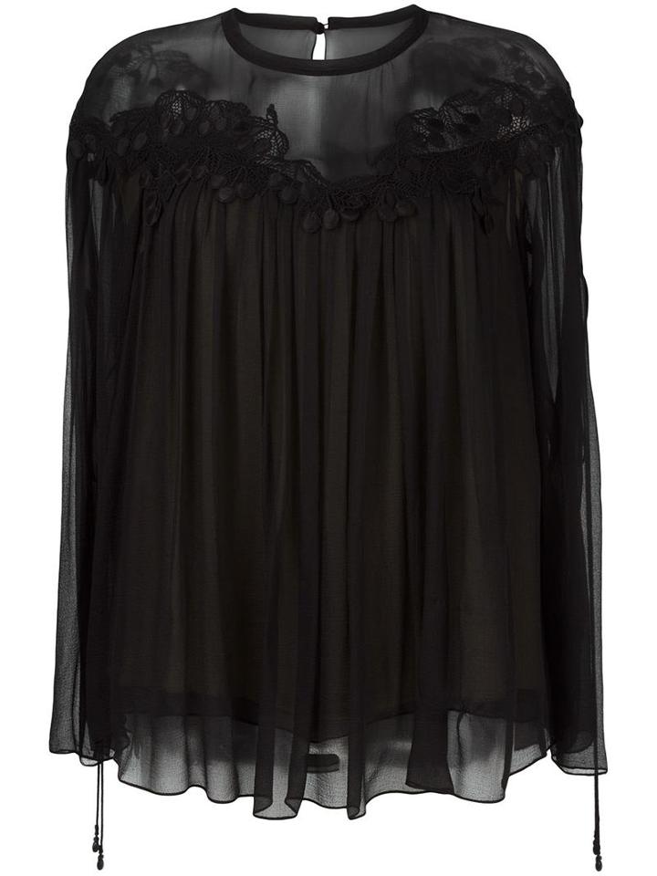 Chloé Cherry Guipure Blouse, Women's, Size: 36, Black, Silk