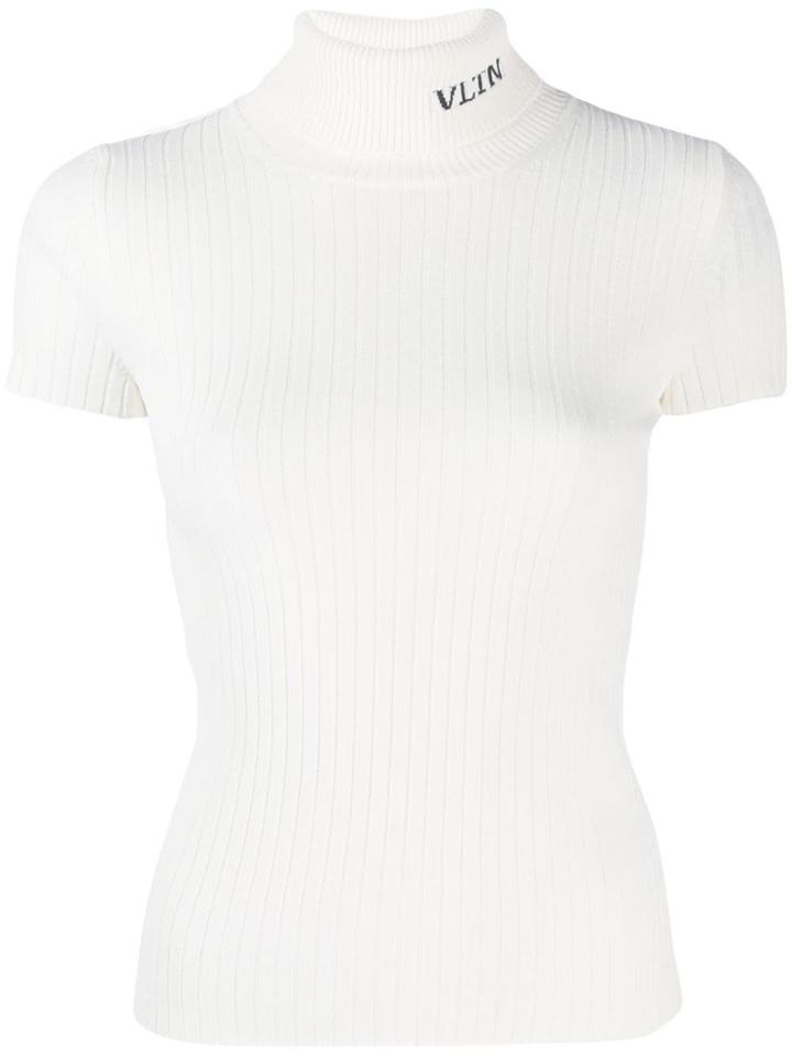 Valentino Contrast Logo Ribbed Knit Top - Neutrals