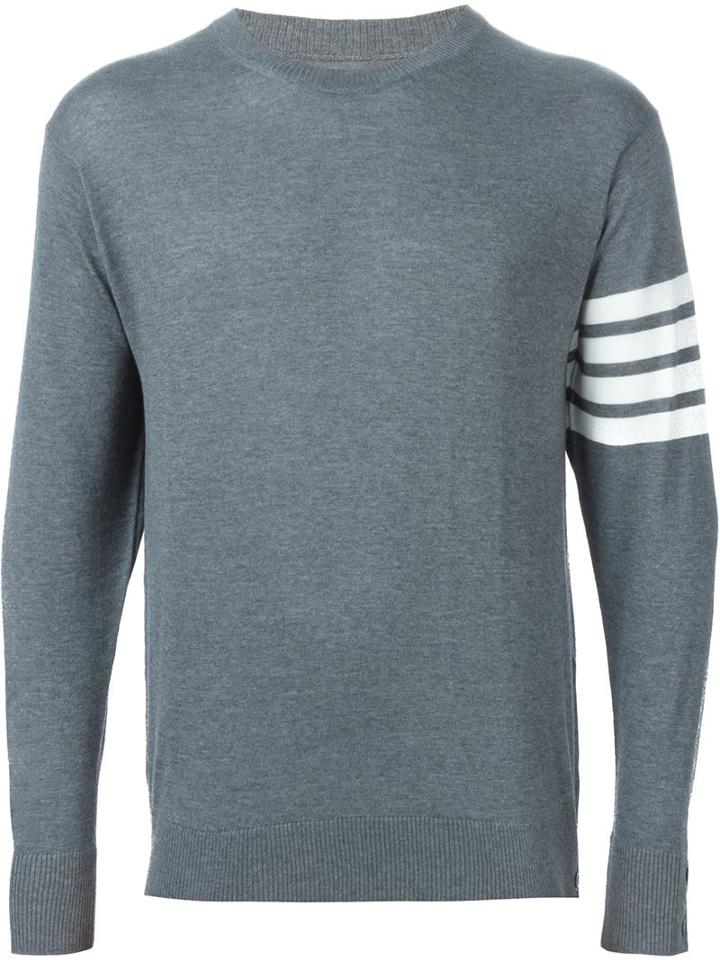 Thom Browne Striped Sleeve Detail Sweater, Men's, Size: 0, Grey, Wool