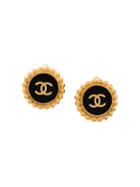 Chanel Vintage Logo Button Earrings, Women's, Metallic