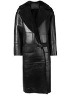 Blancha Shearling Leather Coat - Black