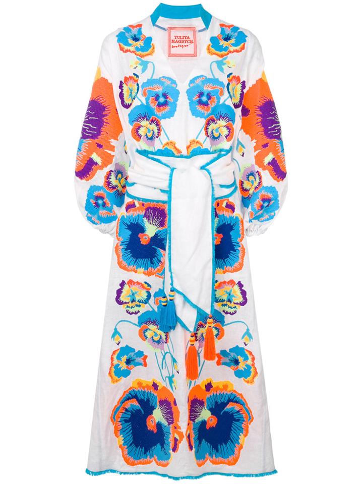 Yuliya Magdych Pansies Embroidered Dress - White