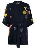 Tory Burch Embroidered Wrap-style Cardigan - Blue