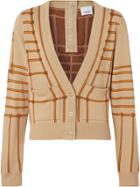 Burberry Rope Silk Wool Jacquard V-neck Cardigan - Neutrals
