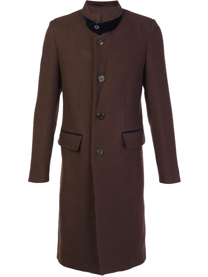 Umit Benan Notched Lapel Mid Coat, Men's, Size: 52, Brown, Virgin Wool