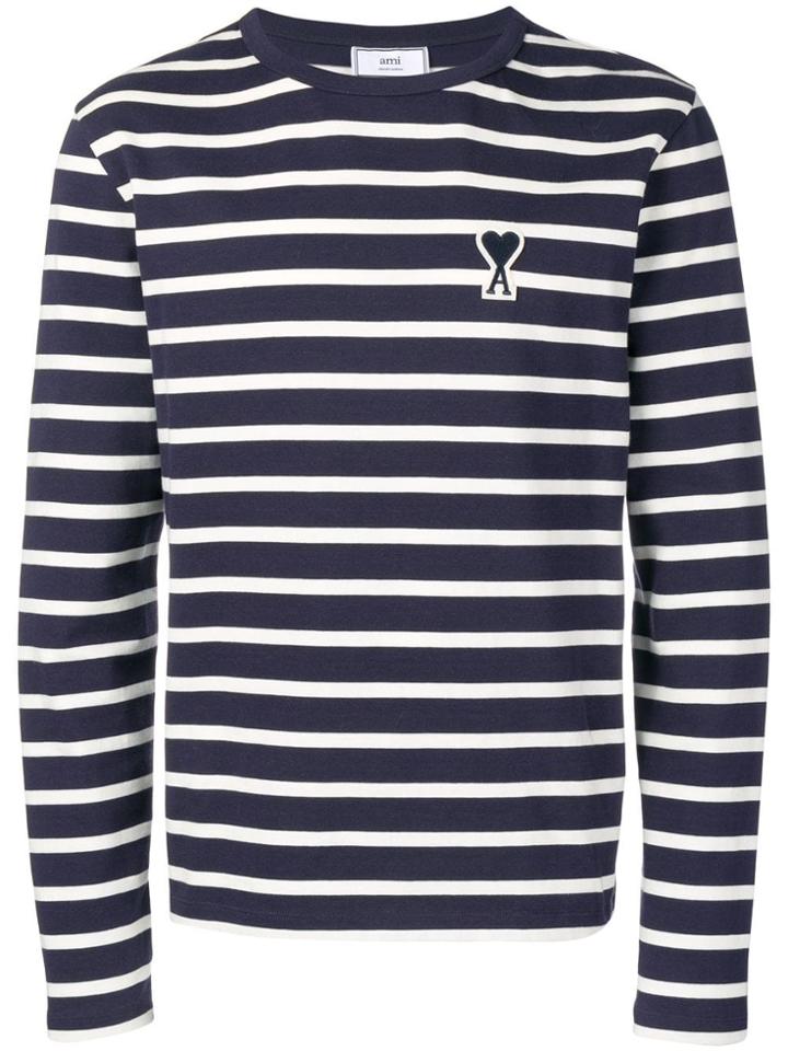 Ami Alexandre Mattiussi Long Sleeved Striped Tee Shirt With Big Ami De