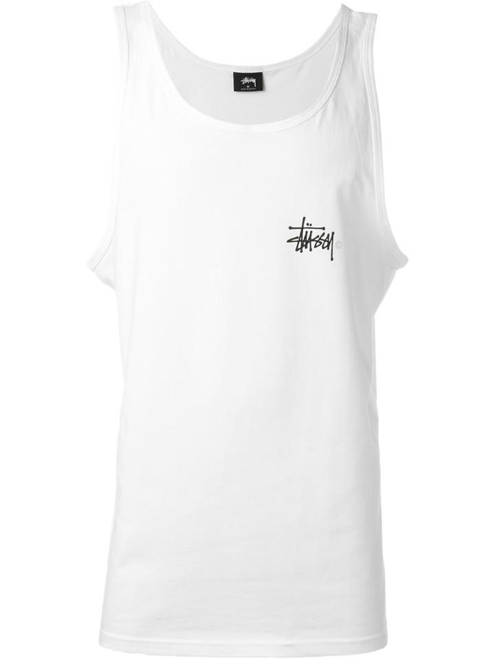 Stussy Logo Print Tank, Men's, Size: L, White, Cotton