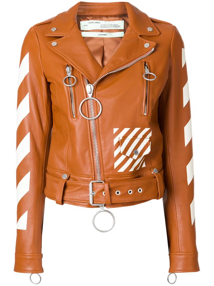 Off-white Diagonals Print Biker Jacket - Brown