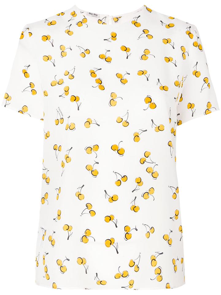 Miu Miu Cherry Print Blouse - Nude & Neutrals