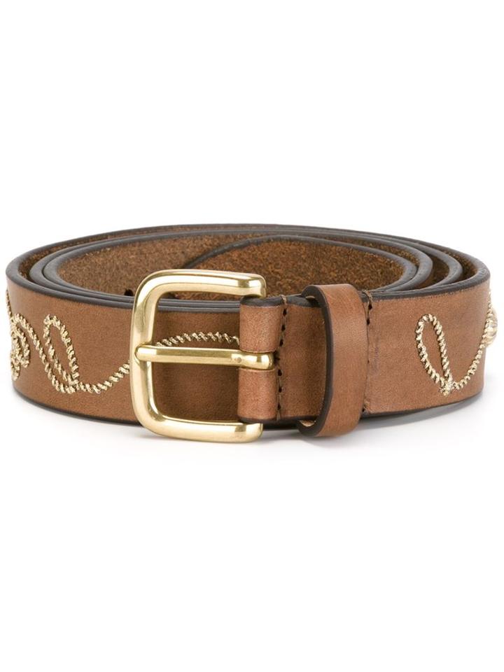 Eleventy Embroidered Buckle Belt, Men's, Size: 90, Brown, Leather/metal (other)