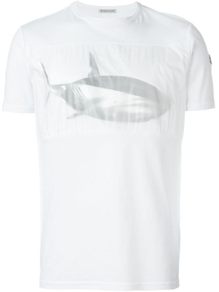 Moncler Mechanical Fish Print T-shirt, Men's, Size: L, White, Cotton/polyamide