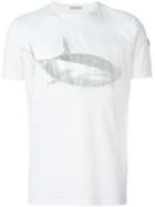 Moncler Mechanical Fish Print T-shirt, Men's, Size: L, White, Cotton/polyamide
