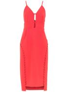 Framed Spaghetti Straps Midi Dress - Red