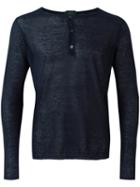 Zanone Henley T-shirt, Men's, Size: 52, Blue, Linen/flax