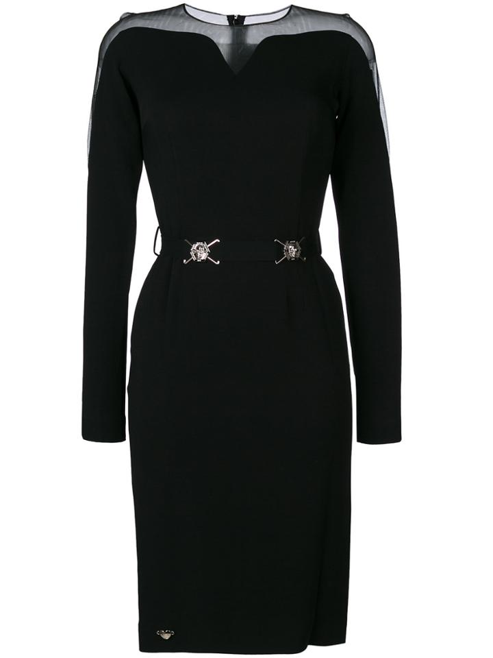 Philipp Plein Mesh Insert Belted Mini Dress - Black