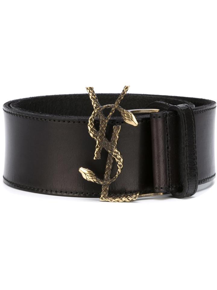 Saint Laurent Serpent Buckle Belt, Women's, Size: 80, Black, Calf Leather