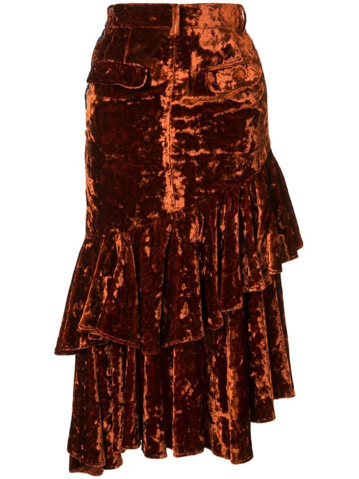 Facetasm Denim And Velvet Midi Skirt - Orange