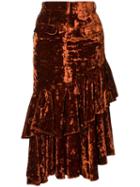 Facetasm Denim And Velvet Midi Skirt - Orange