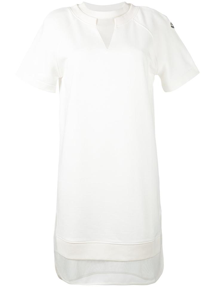 Moncler - Short Sleeve Sheer Layer Dress - Women - Cotton - Xs, White, Cotton