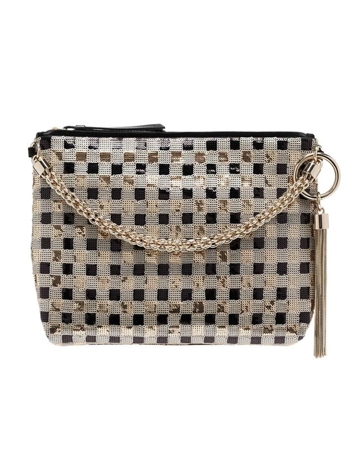 Jimmy Choo Gold Callie Sequin-embellished Checked Clutch Bag -