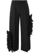 Msgm Ruffle Detail Trousers, Women's, Size: 42, Black, Polyester/viscose/spandex/elastane