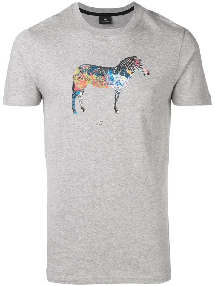 Ps By Paul Smith 'graffiti Zebra' Print T-shirt - Grey
