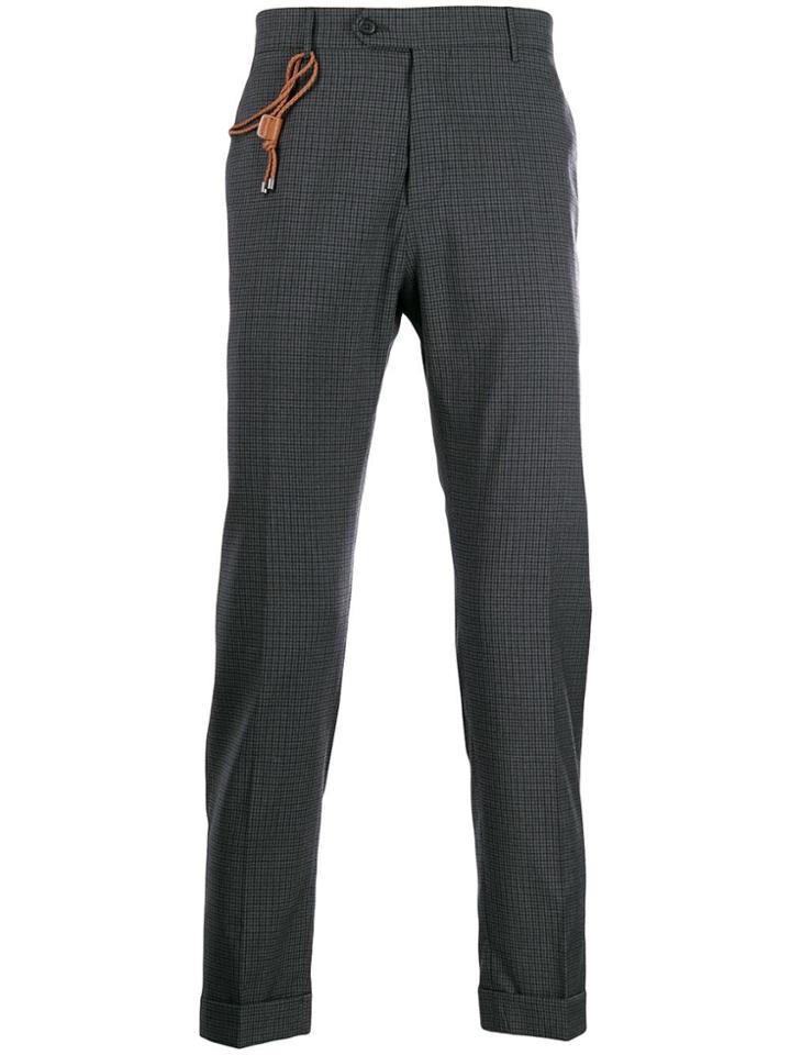 Berwich Checked Chinos With Rope Detail - Grey