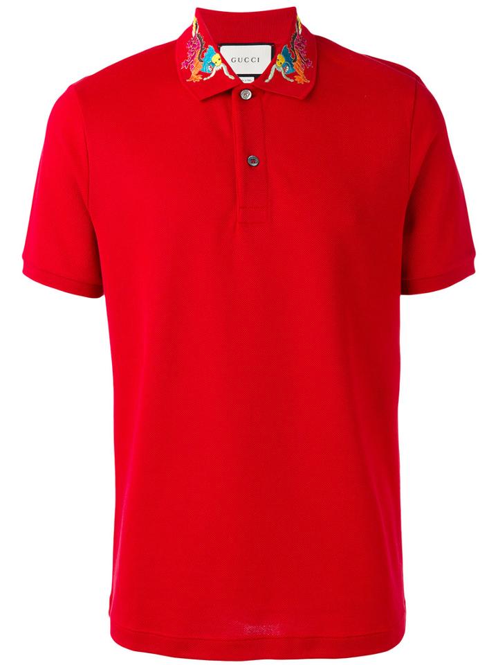Gucci Embroidered Collar Polo Shirt, Men's, Size: 48, Red, Cotton/spandex/elastane
