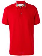 Gucci Embroidered Collar Polo Shirt, Men's, Size: 48, Red, Cotton/spandex/elastane